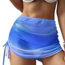 ZAFUL Women's Beach Cover Up Skirt Mesh Sheer Ruched Drawstring Short Swim Skirt Cover Ups for Swimwear M