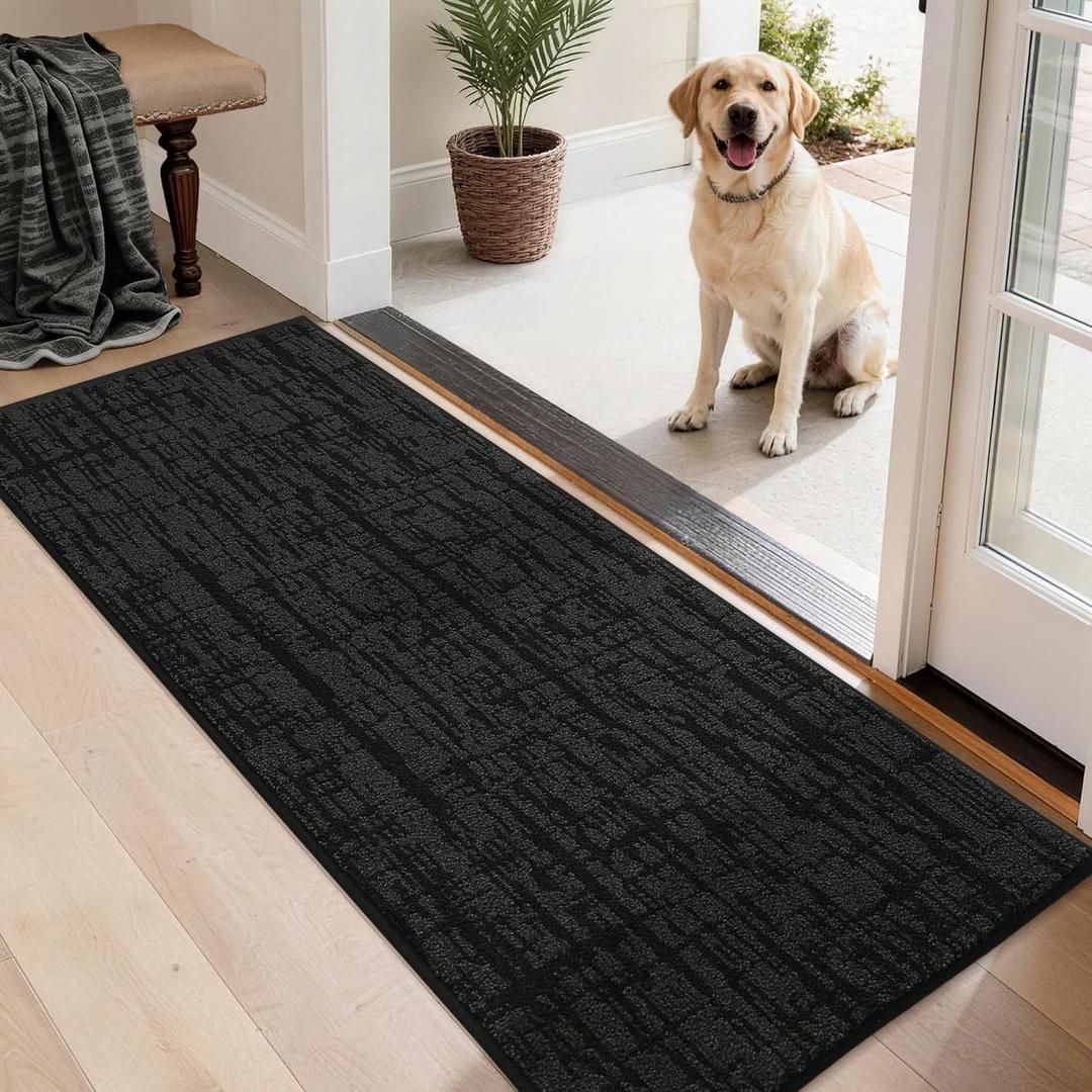 COSY HOMEER Door Mat 20" x 48" Non-Slip Washable Entryway Rug,Dirt Trapper Door Mat Indoor Entrance,Stain Resistant Absorbent Welcome Mats for Front Back Doormats and Wet Shoes,Black