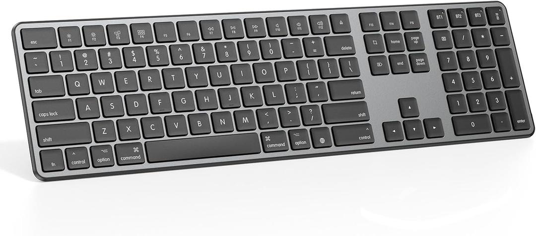 OMOTON Bluetooth Keyboard Compatible with Mac ONLY, with Numeric Keypad, Rechargeable Wireless Keyboard Compatible with MacBook Pro/Air, iMac, Mac mini/Pro (Three Zone Keyboard, Black Grey)