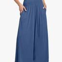 ANRABESS Women Palazzo Pants Summer Boho Bagyy Wide Leg High Smocked Waist Casual Loose Lounge Pant with Pocket size M