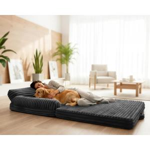Foldable Human Dog Bed Large Dog Beds for Adult Orthopedic Memory Foam Washable XL Big Couch Beds Waterproof Liner (Dark Grey, 79"x44"x12")