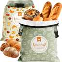 Zunmial 2 Pack Bread Bags for Homemade Bread, 17"13" Reusable Bread Bag for Fresh Keeping with Lining & Zipper, Freezer Safe & BPA Free, Gift Giving (Green & Yellow)