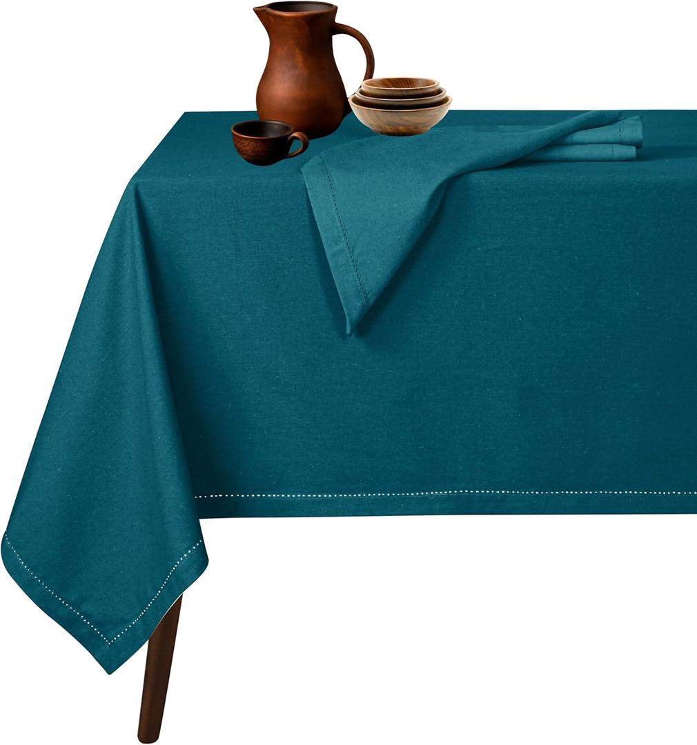 Native Fab Tablecloth 52x70 Inches - 100% Cotton, Durable, Wrinkle-Free, Machine Washable Table Cover for Dining Room, Banquets, Parties, Holiday, Events - Elegant, Easy Care, Home Dcor - Teal Green