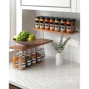 2 Tier Space-saving Retro Wooden-colored Kitchen Countertop Organizer, Corner Counter Shelf for Kitchen Storage，Spice Rack Cabinet Stackable Organization for Bathroom Office Bedroom