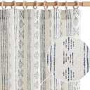 jinchan Boho Curtains for Living Room Farmhouse Blue Curtains 84 Inch Length 2 Panels for Bedroom Geometric Striped Mudcloth Light Filtering Window Drapes Rod Pocket Blue on Beige