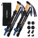 TREKOLOGY Trek-Z Cork Grip Trekking Poles – Lightweight Folding Hiking Poles, Adjustable Height, Compact Travel Design, Aircraft-Grade Aluminum Walking Sticks for Men & Women, Black With Blue