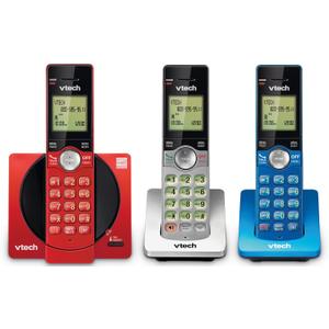 VTech 3-Handset Cordless Phone for Home with Caller ID/Call Waiting, Landline Phones, Illuminated Keypad, Full Duplex Speakerphone, ECO & Quiet Mode, Wall Mount | CS6919-3A (Red/Blue/Grey)