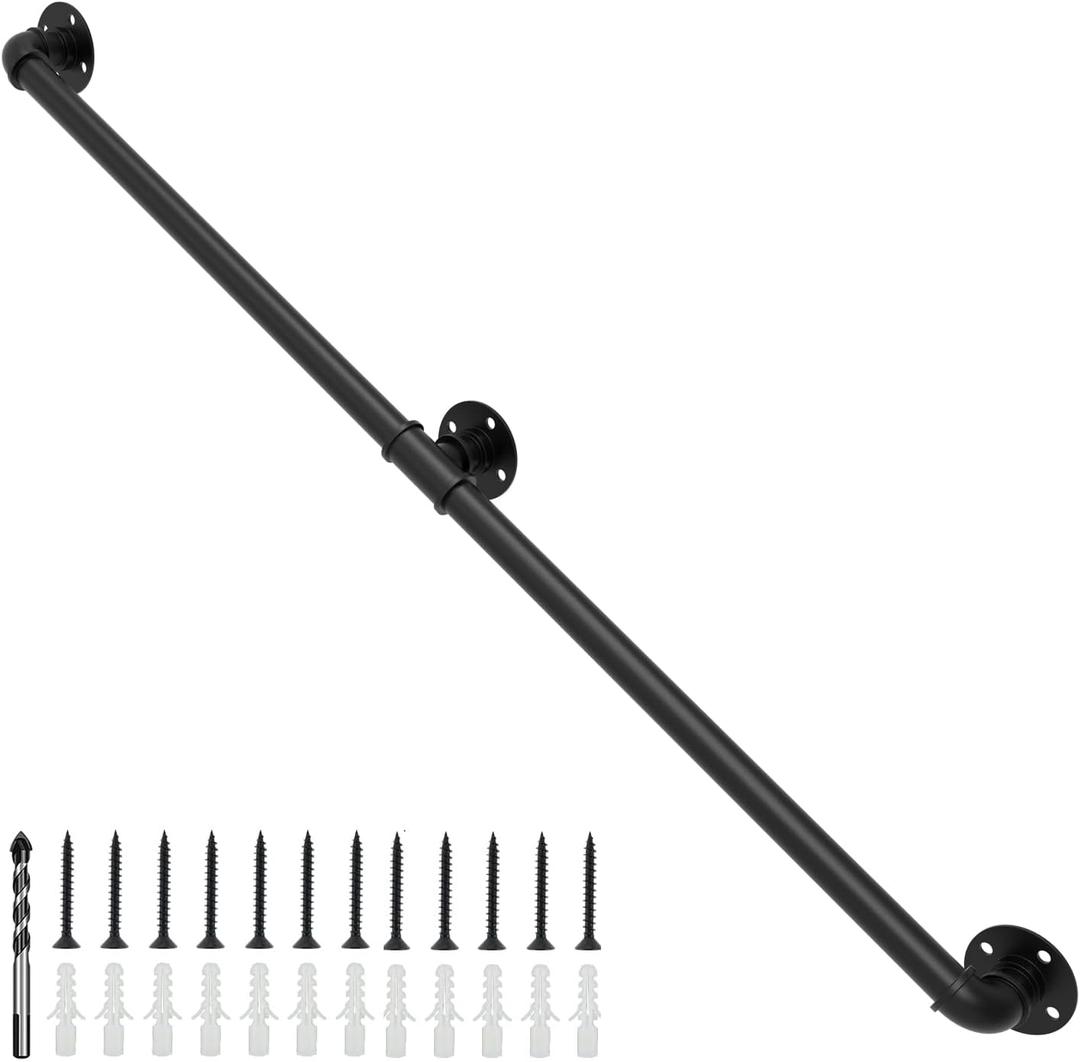 6FT Handrails for Indoor Stairs, 1.25 Stair Railing Indoor with Matte Black Finish, Bar Foot Rail Kit for Stairs, Porch, Loft (6ft)