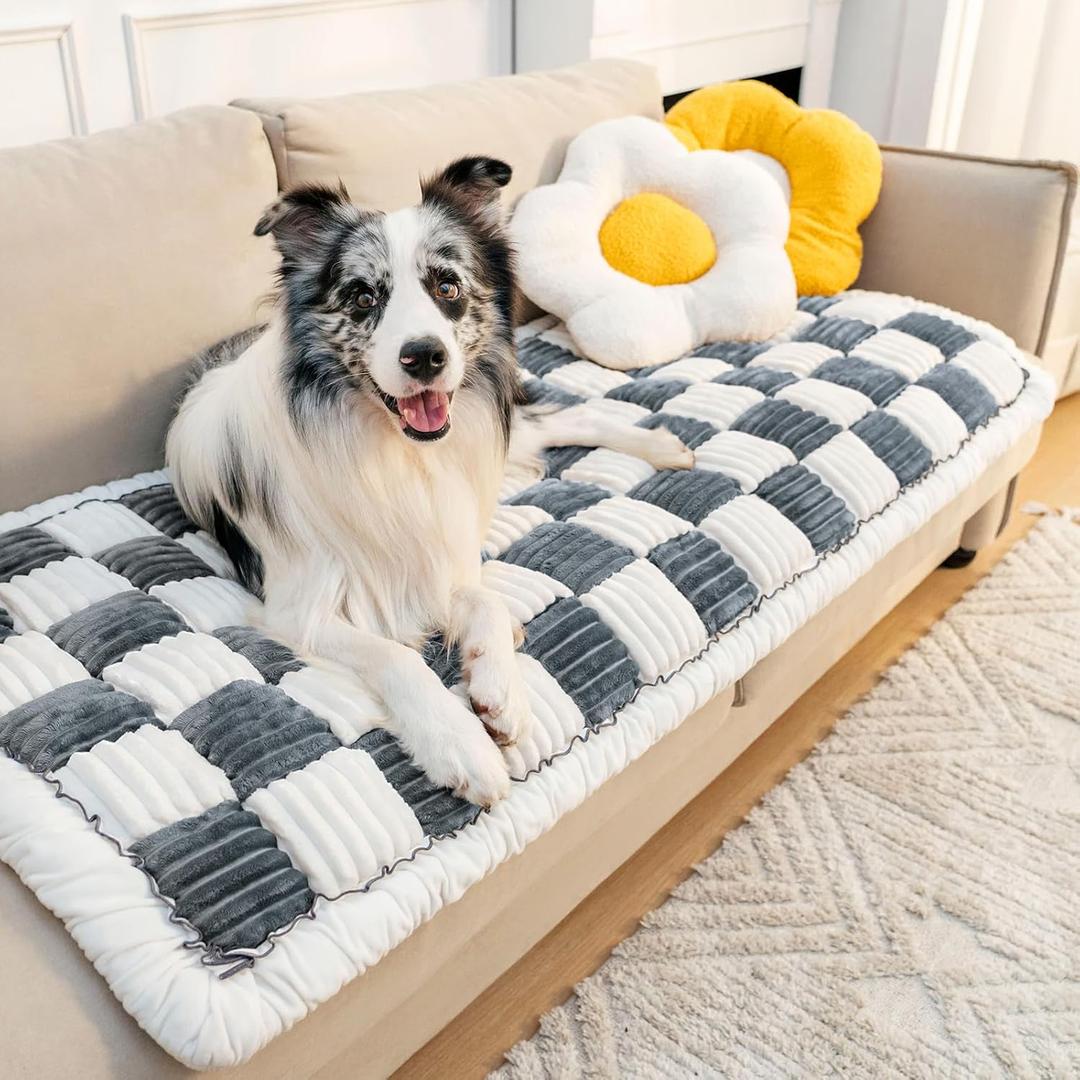 FUNNY FUZZY Pet Couch Covers for Sofa, Couch Covers for Dogs Washable Dog Couch Cover Protector Cream-Colored Furniture Sofa Covers for Dog Handmade Pure Cotton Pet Bed Mat (Grayish Blue, 27.6"59.1")