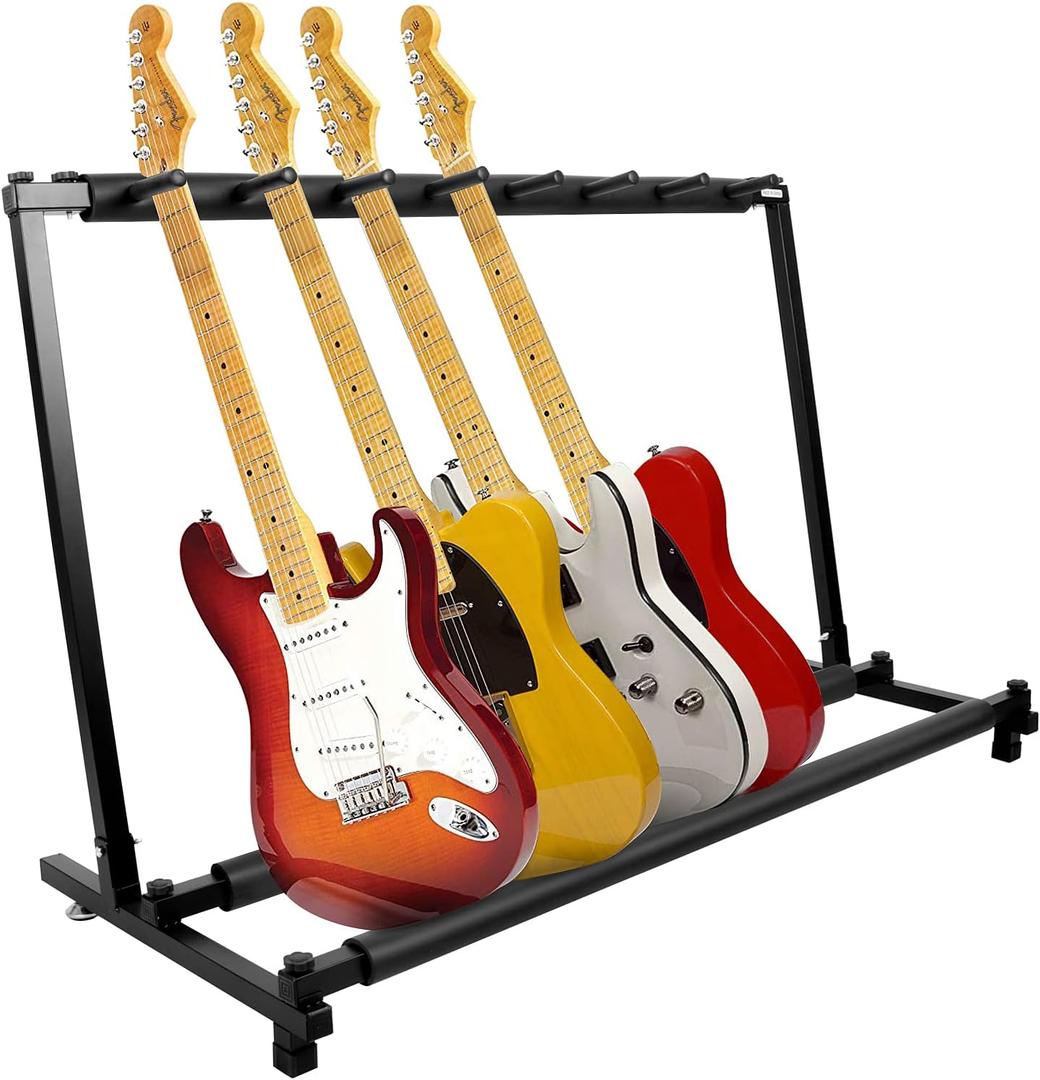 Kuyal Multi-Guitar Display Rack Folding Stand - Band Stage Bass & Acoustic Guitar, Black (7 Holder)