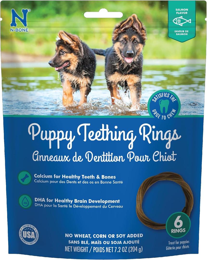 2 x N-Bone Puppy Teething Rings Salmon Flavor Dog Treat, 6 Count Bag, 7.2-oz