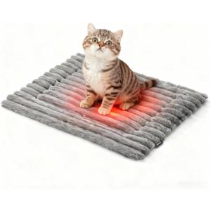 Self Warming Cat Bed, 24" x 18" Cat Heating Pad, Non-Slip & Washable, Extra Warm Pet Mat for Indoor Cats & Puppies (Grey)