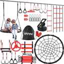 Hapfan 50 ft Ninja Warrior Obstacle Course for Kids with Tree Swing, Portable Slackline Swing Set with Weather-Proof Obstacles, Tree Jungle Gym Outdoor Playset for Backyard Outside