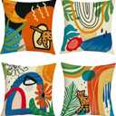 Boho Floral Geometric Throw Pillow Covers 18x18 Inch Set of 4 Abstract Modern Orange Aesthetic Floral Cushion Covers Home Decor for Sofa Couch Bed Cushion Cases