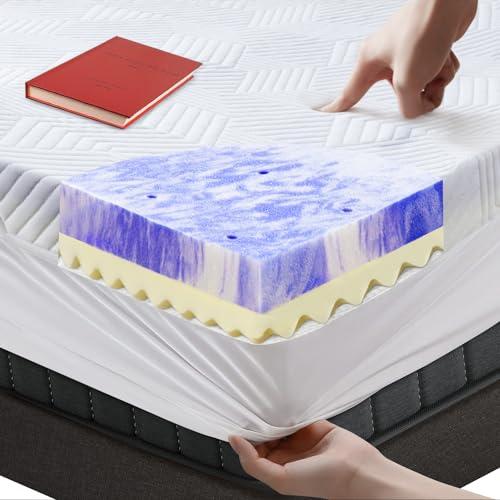 SWINHOM 3 Inch King Memory Foam Mattress Topper, Ventilated Foam Topper with Cooling Cover, Mattress Pad with 18'' Deep Pocket, White