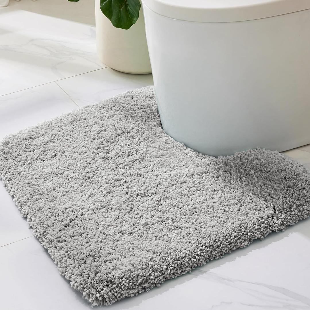 ILANGO Grey Toilet Rugs U Shaped 22"  24" Non Slip & Super Absorbent Extra Thick Soft, Washable Bath Mats for Bathroom Floor, Microfiber Plush Shaggy Contour Bath Rugs for Toilet,Dry Quick