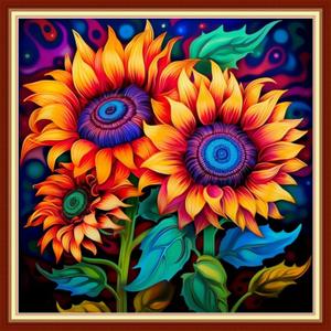 DMCVIVR Stamped Cross Stitch Kits for Adults Beginners Embroidery Kits 11CT Needlepoint Kits Cross Stitch Patterns Embroidery Patterns- Magic Sunflower 18x18 inch (Handicrafts35)