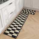 GIB Kitchen Mats for Floor Set of 2, 17.7"x28"+17.7"x59" Kitchen Rugs Non Slip/Skid Washable Runner Rugs, Stain Resistant Comfort Standing Mats for Kitchen Laundry Sink Decor, Black and Cream