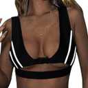 Reflective Rave Top for Women - Music Concert Crop Tank Y2K Buckle Underboob Shirt Sexy Bikini Bra Festival Outfits (Small, Black)