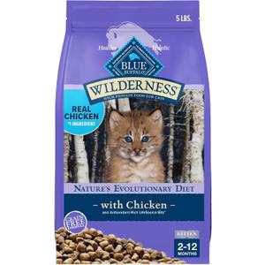 Blue Buffalo Wilderness Natural Kitten Dry Cat Food, with DHA and ARA to Support Brain and Eye Development, High-Protein and Grain-Free Diet, Chicken, 5-lb. Bag, BB Date 15/01/2027