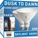 Gonhom Par38 LED Dusk to Dawn Flood Light Bulbs Outdoor,20W Replace up to 200W,1800LM,E26 Base Outdoor Flood Light Bulbs for Backyard,Garage,Porch,Garden,5000K 2 Pack