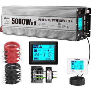GIANDEL Power Inverter 5000 Watt Pure Sine Wave ETL UL458 Listed Converts 12 V to 120 Vac with Hard Wire Terminals & Push Mount Remote with Big LCD Display for Solar System RV Trucks Camper Boats