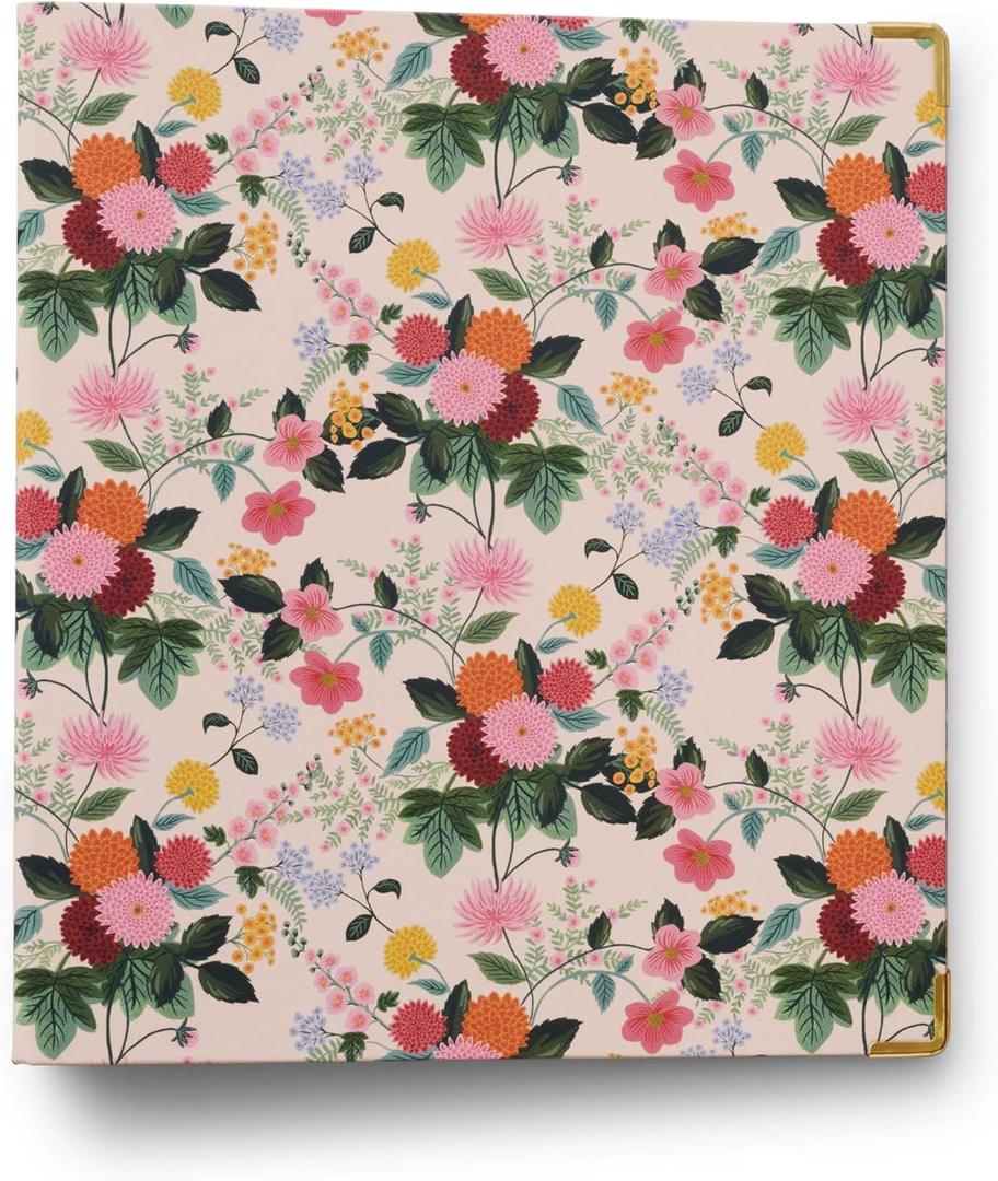 RIFLE PAPER CO. Dahlia Classic Binder - 1" Three-Ring Binder with Illustrated Floral Cover, Holds 175 Pages, 3 Tabbed Dividers and 6 Adhesive Labels, Reinforced Metal Corners