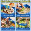 Lehoo Castle Dinosaur Sensory Table with Sand, Sand Table with Lid & 16 Dinosaurs, Adjustable Legs, Indoor Outdoor Play, Role Play Beach Toy, Birthday Gift for Boys Girls
