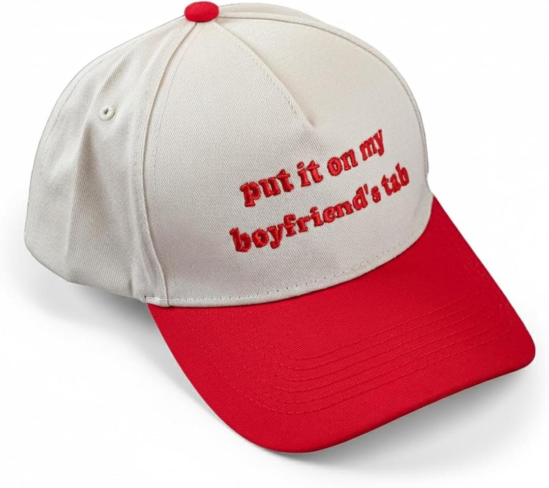 Put It On My Boyfriends Tab Embroidery Hat Gifts for Boyfriend 100% Cotton Embroidered Baseball Cap, Adjustable Boyfriends Hat for Everyday Wear