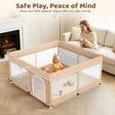 Omzer Baby Playpen with Mat 50x50inch: Large Playpen for Babies and Toddlers Indoor Safety Play Pen with Soft Breathable Mesh - All-Wrapped Sponge Sturdy Play Yard with Stable Mat Magic Sticker Beige