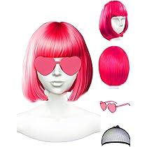 NSODREEM Wig Hot Pink Wig for Women, Neon Bright Dark Pink Wig - Bachelorette Party Wig Decorations Favors (Hot Pink)