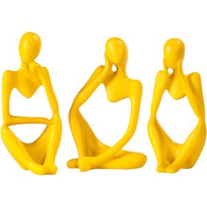 Thinker Statue Gold Decor Abstract Art Sculpture, Golden Resin Collectible Figurines for Home Living Room Office Shelf Decoration,Great Gifts Ideas (Yellow)