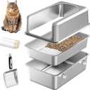 23.6''15.7''12'' XL All Stainless Steel Sifting Litter Box for Pine Pellets,Sifting Cat Litter Box with Lid for Big Cats,Metal High Side Sifter Litter Pan System for Odor Control,with Scoop Liners