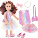 ZITA ELEMENT 18 Inch American Doll with Doll Clothes and Accessories Including 18 Inch Doll Rainbow Dress Bow Bag Shoes Hairpin Necklace for Kids