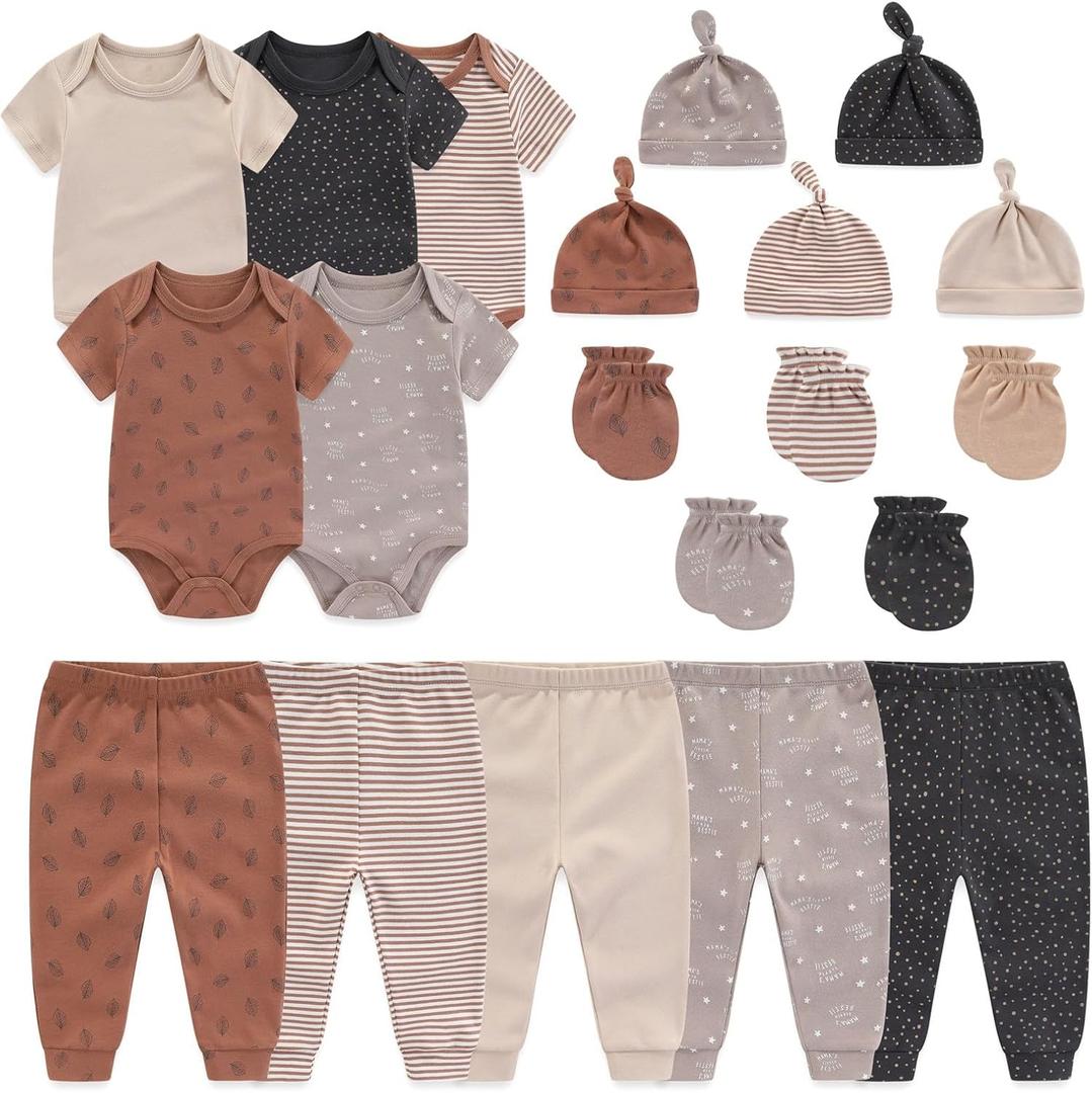 JELYLOVE Unisex Baby Boy Girl Bodysuits Sets 20 Pack Cotton Casual New Born Clothes Comfort Infant Outfit Essentials (Beige, M)