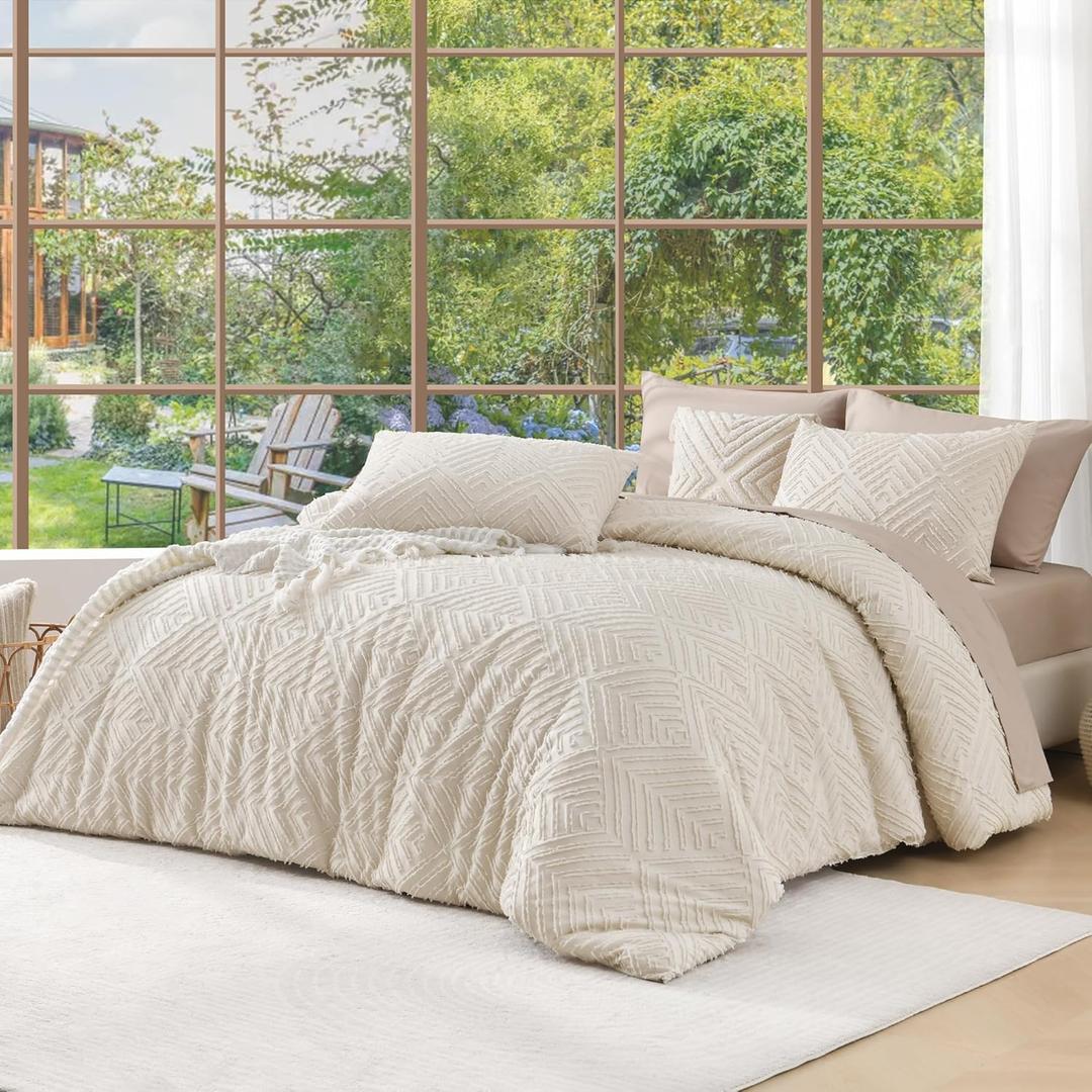 Andency Oversized King Comforter 120''x98'', 3 Pieces Beige Soft Boho Bedding Set & Collections, All Season Farmhouse Tufted Fluffy Bed Set (1 Comforter, 2 Pillowcases)