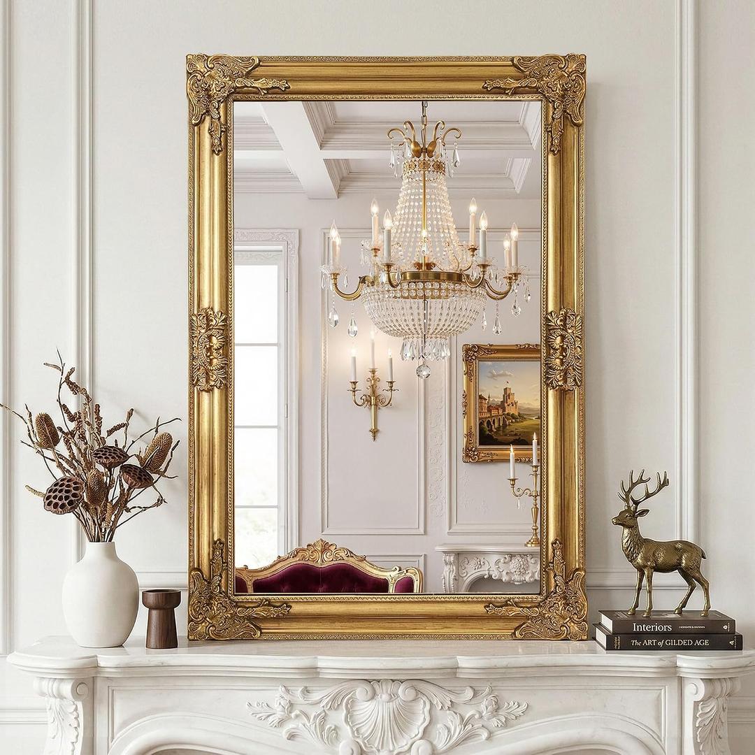 Vintage Gold Mirror for Wall, 24"x36" Antique Decorative Ornate Baroque Mirror for Living Room, Entryway, Bathroom, Fireplace