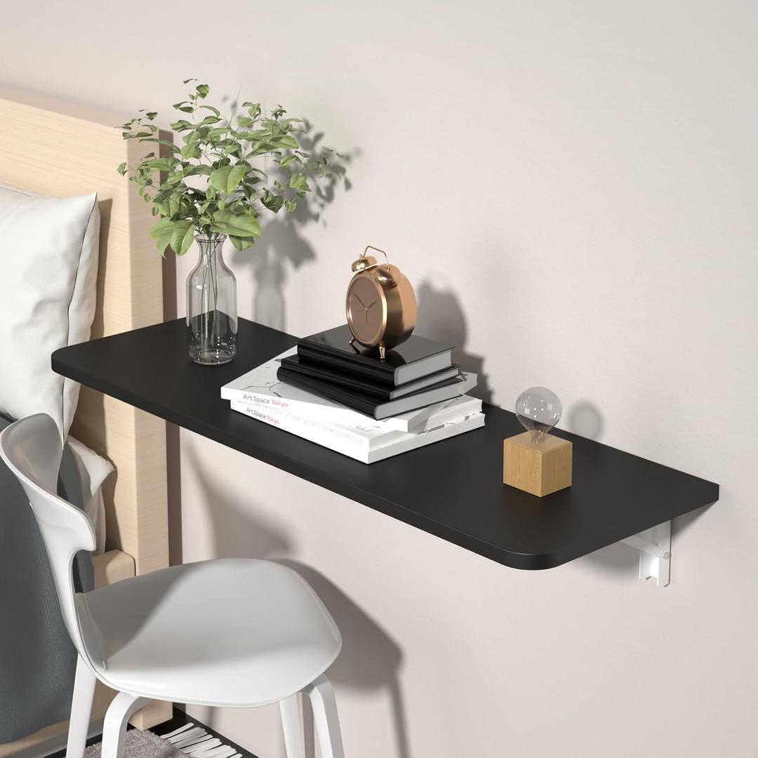 47.2" x 15.7" Wall Mounted Folding Table, Heavy Duty Laundry Folding Table with Brackets, Wood Floating Desk for Kitchen Dining Room, Wall Desk Fold Down for Small Spaces (Black)