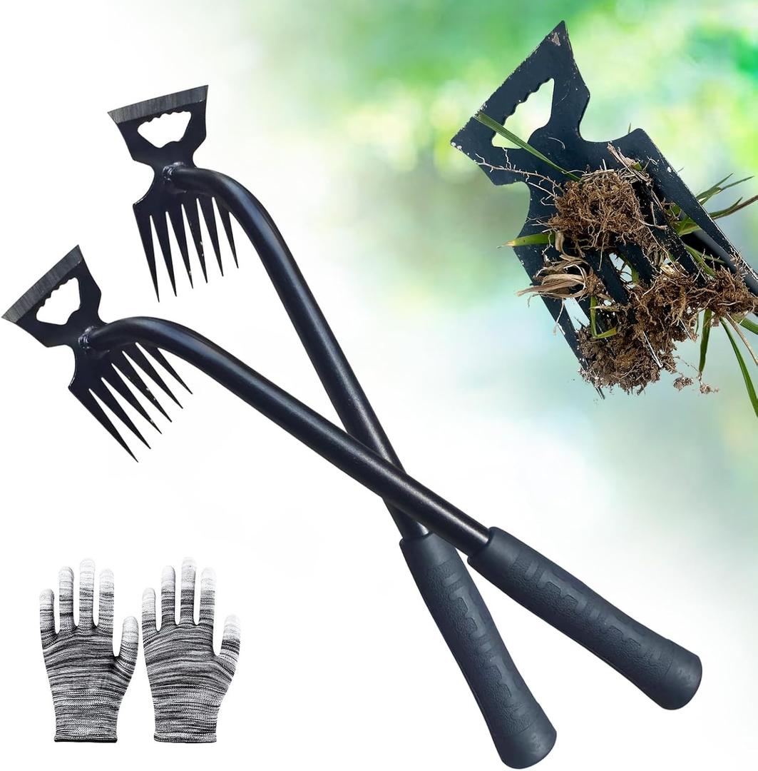 Weed Puller Tool-2Pcs Gardening Hand Weeder Tools, 2026 New Weeding Artifact Uprooting Weeding Tool, Manganese Steel Weed Removal TooL, 6 Teethes Dual Purpose Manual Weed Pulling Tool for Yard Gardenl