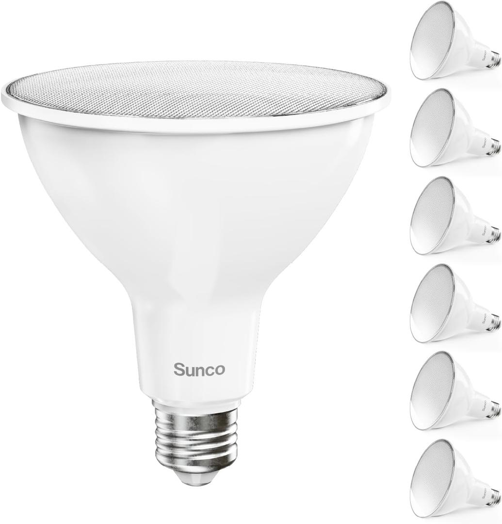Sunco 6 Pack Outdoor Flood Light Bulb LED PAR38, Exterior Spotlight Bulbs, Weatherproof, 1050 LM, 13W (100W Equivalent), 5000K Daylight, Wet Rated, Dimmable, E26 Base UL