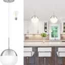 8 Inch Nickel Mid Century Modern Pendant Light Pendants for Kitchen Island Frosted Milky White Glass Globe Height-Adjustable Modern Hanging Globe Pendant Light for Bedroom (Bulb Incl)