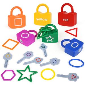 Shape Sorting Matching Learning Locks Toys, Toddler Montessori Educational Toy Geometric Shape Matching Recognition Color Sorting Toy Set, Preschool Locks and Keys Learning Game (Shape Matching)
