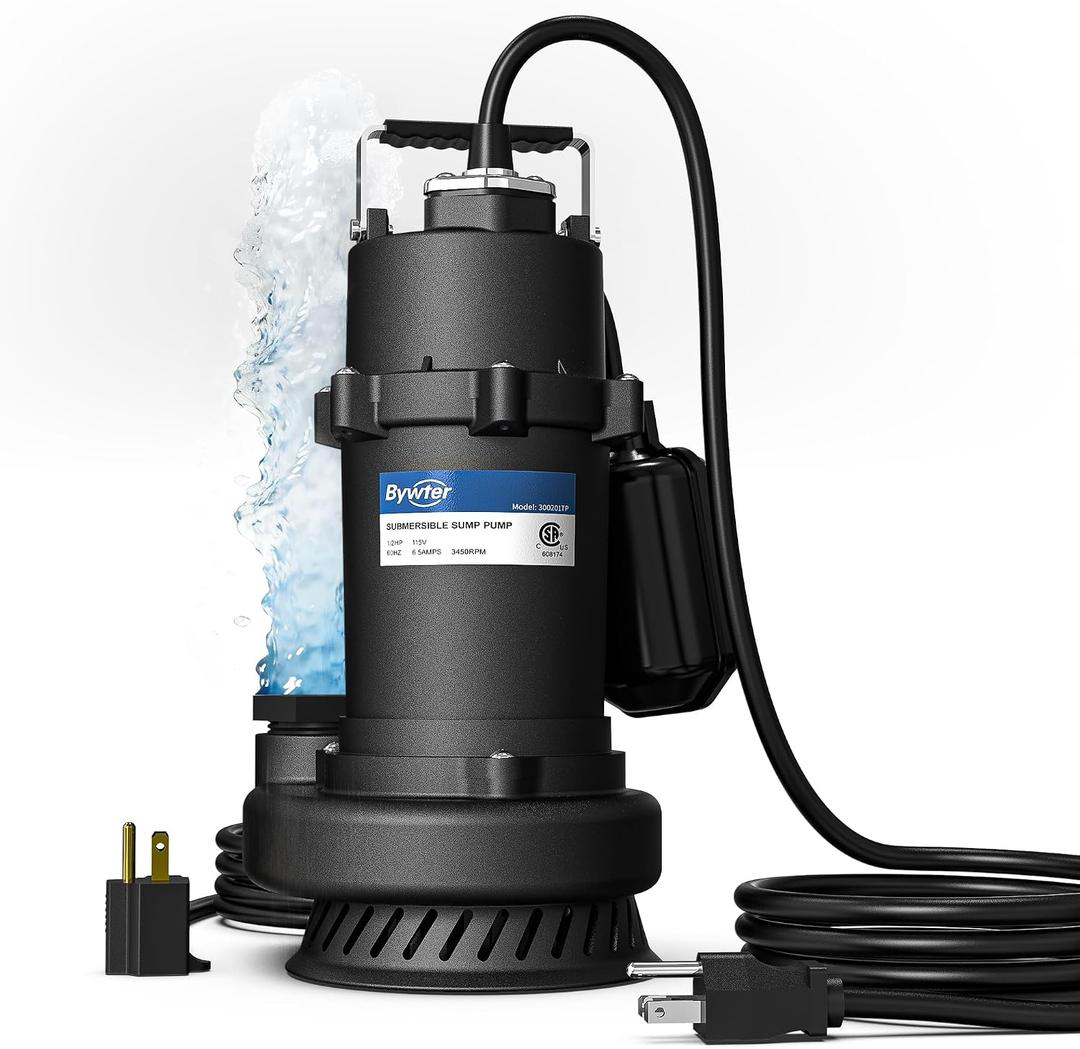 1/2 HP Sump Pump, 4200 GPH, 26 FT Lift, Automatic Float Switch, 115V