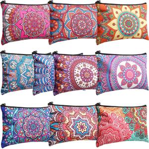 Eccliy 20 Pcs Mandala Makeup Bag Mandala Cosmetic Bag Canvas Gifts Mandala Accessories for Girls Toiletry Pouch with Zipper for Women Party, 8 x 5 Inch