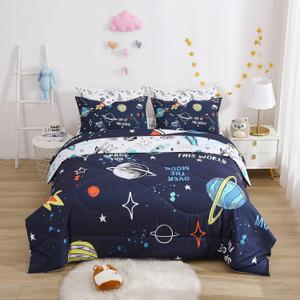 Yasida 7 Piece Planets Comforter Set for Boys and Girls, Comforters Full Size Bed in a Bag, Microfiber Kids Bedding for All Season (1 Comforter, 1 Flat Sheet, 1 Fitted Sheet, 4 Pillowcases)