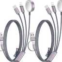2Pack Multi Charging Cable Cord for Travel Essentials, Apple Watch Charger, iPhone Charger, [3-in-2] Type C/Lightning Cable Portable Designed for iWatch, iPhone 17-8, Galaxy S25-21, AirPods, iPad-1.8M Gray (2Pack-6 FT)
