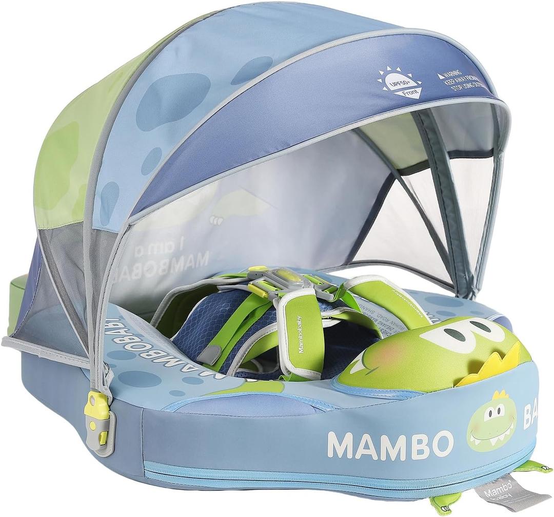 Mambobaby Float Non-Inflatable Baby Float with Canopy, Five-Point Safety System, 3D Canopy(Detachable) UPF 50+, Baby Pool Floats for 3-24 Months, Dual-Mode Toddler Swim Floaties