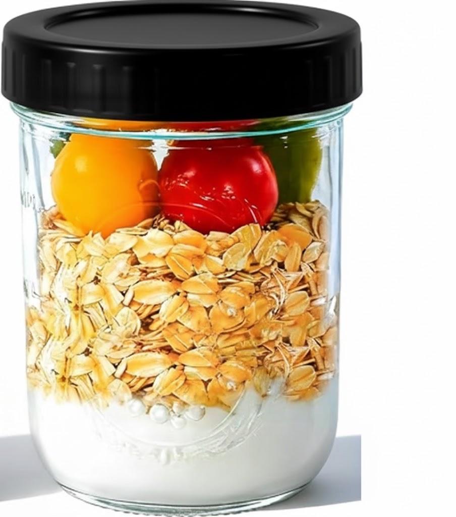 Overnight Oats Containers with Lids, 6-Pack Glass Mason Jars 16 oz with Lids Wide Mouth, Reusable Food Storage Containers for Snack, Chia Pudding, Yogurt, Meal Prep, Salad