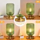 Cordless Table Lamp for Bedroom, 7500mAh Rechargeable Battery Operated Lamp, Modern Touch Dimmable Wireless Lamp Gold Base Green Glass Shade for Living Room, Desk, Led Bulb Included