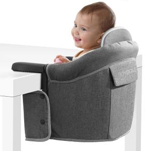 Tinybow Hook On High Chair for Baby, High Chair That Attaches to Table - Clip On High Chair to Table, Portable High Chair for Travel, Highchair for Baby Seat - Portable Baby Chair for Eating, Gray